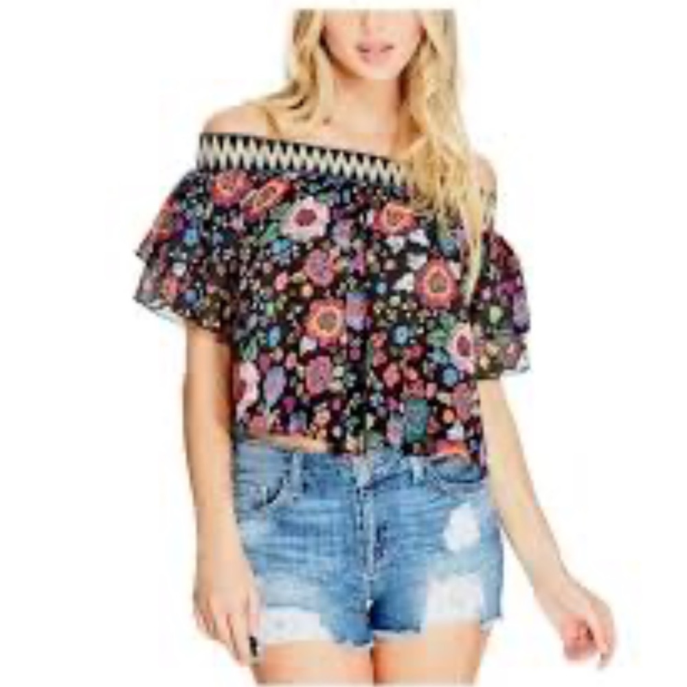 Guess Rhett Vibrant Floral Off the Shoulder Blouse - Size S